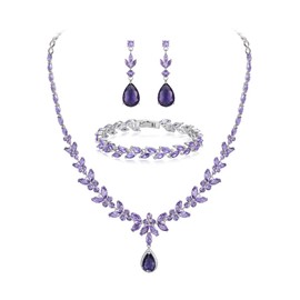 Clearine Wedding Beautiful Drop Cubic Zirconia Pendant Necklace Leaf Dangle Earrings Jewellery Set for Women Bride Bridesmaid, Cubic Zirconia