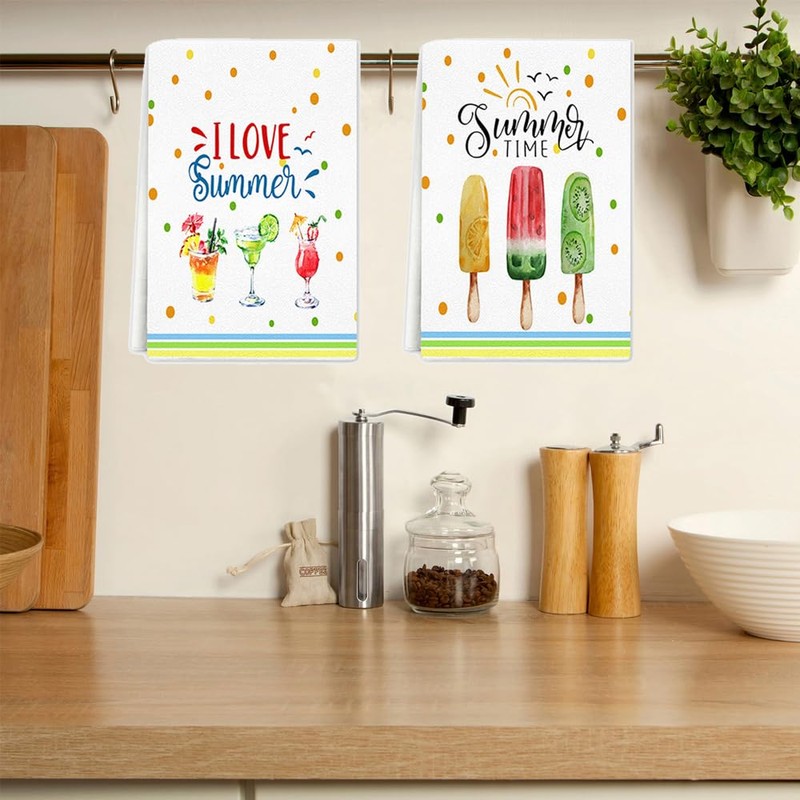 Summer Kitchen Towels Dish Towels Set of 2, Love Summer