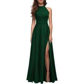 MUSHARE Women's Halter Neck Sexy Split Cocktail Party Maxi Long Formal Dress Green