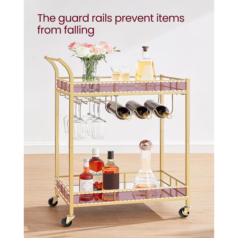 VASAGLE Bar Cart Gold, Home Bar Serving Cart, Wine Cart