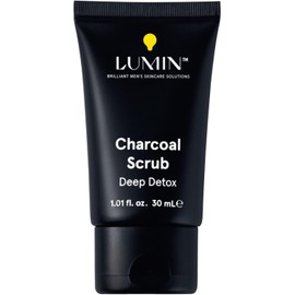 Lumin Exfoliante Facial de Carbón activado para hombres - Exfoliating Rub | Evitar una piel opaca, reducir la sequedad, minimizar los poros, manchas oscuras, puntos negros y la irritación despues del afeitado, 1oz (30 ml)