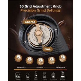 DICEAYNICO Manual Coffee Grinder - CNC 420 Stainless Steel Conical Burr, 30-Grade Adjustable Settings Hand Coffee Grinder Pour Over, French Press, Moka pots -Black