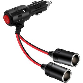 Herfair Car Cigarette Lighter Splitter,2-Socket Cigarette Lighter Adapter Extension Plug Cord Power Charger Port for DC 12V 24V Car Vehicle 2-Way Splitter Y on/Off Switch (1 to 2)