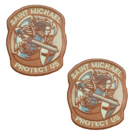2 Pcs Brown Saint Michael Protect Us Patch "Saint Michael Protect US" Modern Military Morale Tactical Patch Embroidered Patch with Velcro Fastener for Backpack Jacket Vest Bag Caps
