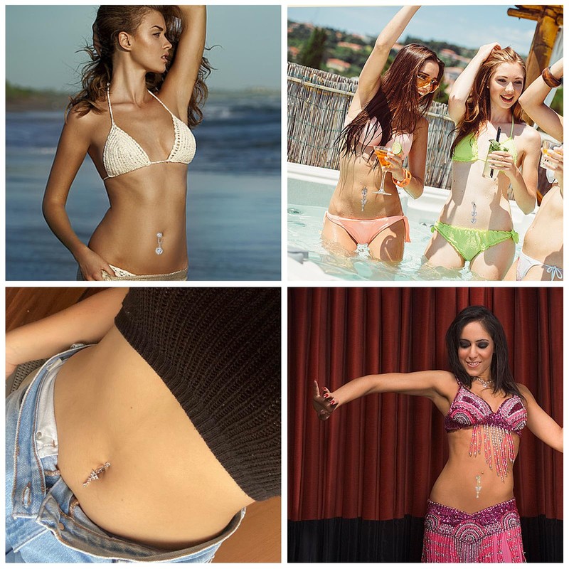 IETWATE 4PCS Fake Belly Button Piercing, Butterfly Heart Dangle Fake