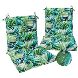 Magpie Fabrics Patio Tufted High Back Chair Cushion 2 Count, Waterproof Fade Resistant Indoor Outdoor Deep Seating Rocking Chair Swing Seat/Back Cushions - Green Palm Leaves