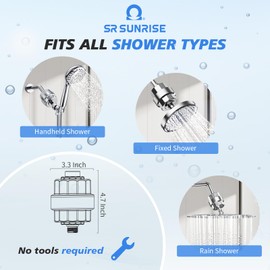20-Stage Shower Filter-Shower Head Filter for Hard Water, with 5 Replaceable Cartridges, High Output Shower Water Filter for Removing Chlorine and fluoride, Polished Chrome