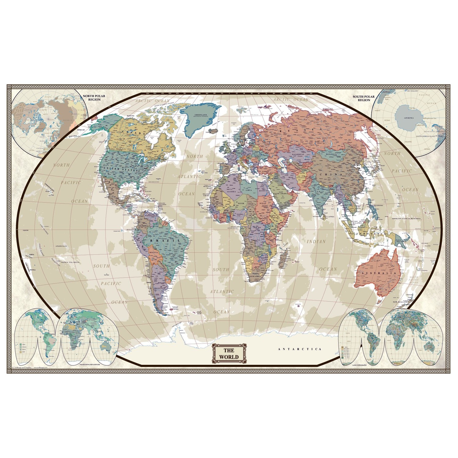 Swiftmaps World Executive Wall Map Poster Mural (48x70 Laminated ...