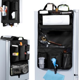 FRECOLSH Mini Fridge Organizer 65" x 12.5" - Over The Fridge Storage Organizer with 16 Pockets - Mini Fridge Organization and Storage Holds Pantry Goods, Utensils & More – Office or Dorm Essentials