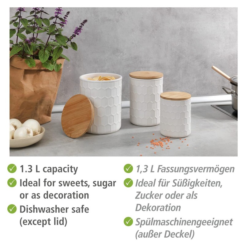 WENKO Maya Storage Tin Made of High-Quality White Ceramic with