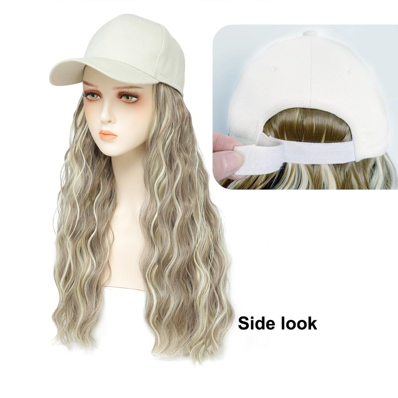 AliRobam Synthetic Wig Hat with Natural Wave hair Extensions attached