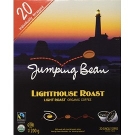 Jumping Bean Light Roast Fairtrade Organic 100% Compostable Coffee Pods - 20 Pack - Individually Wrapped, Lighthouse Roast, 20 Count