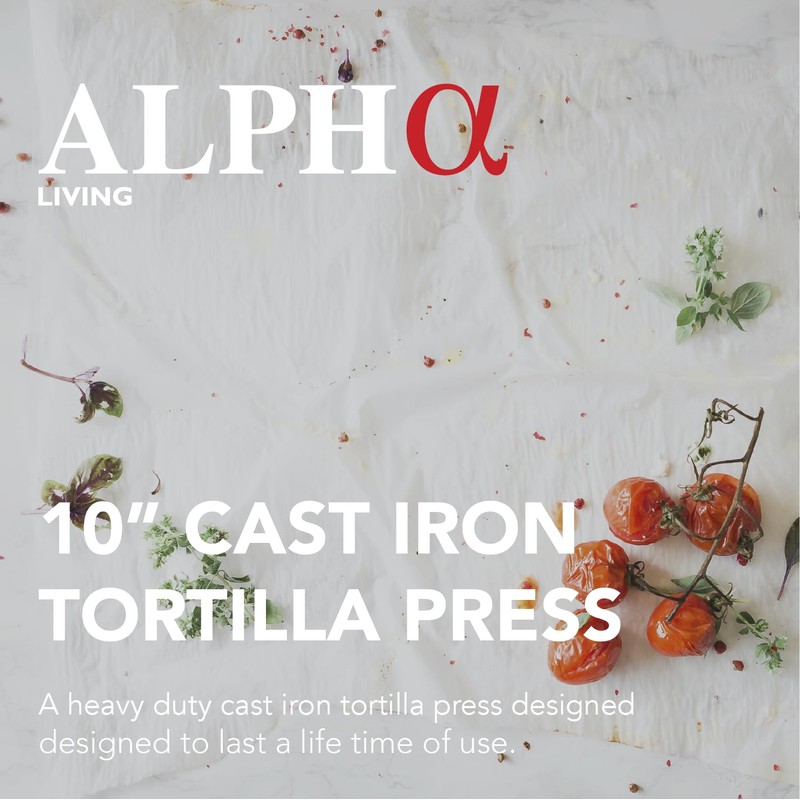 ALPHA LIVING Tortilla Press – 10 Inch Cast Iron Quesadilla