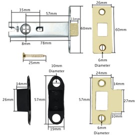 Tubular Latches Mortice Door Latch | Brass Plated | 3 Inch / 78mm | Pack of 2
