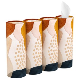 Gukeniu Tissue Boxes, Car Tissue Holder with Facial Tissues, 4 Pack Cylinder Tissue Holders for Car Cup, Refillable Travel Tissues Boxes, Cute Car Accessories Interior (Abstract Spots)