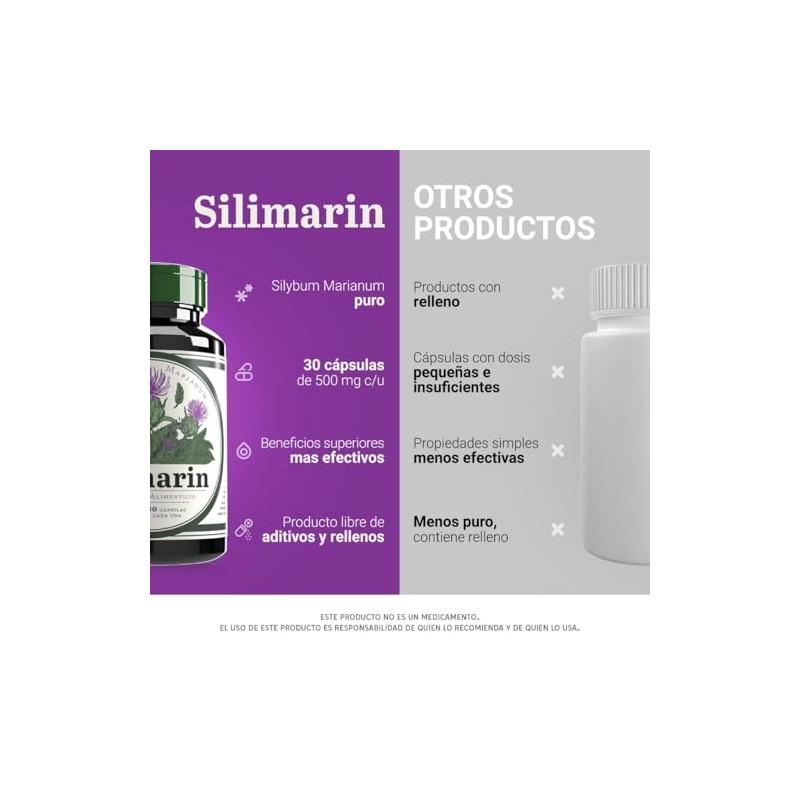 Silimarina 500 Por Cápsula Cápsulas Suplemento Alimenticio Extracto Natural Cardo