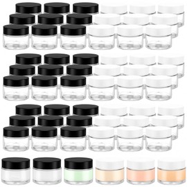 Meanplan 60 Pack 2 oz Glass Jars with Lids Bulk Small Sample Candle Cosmetic Jars with Inner Liners for Travel Empty Salve Tins Storage Container for Creams, Lotion, Candle Making, Food (White Black)