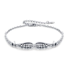 OHAYOO Angel Wings Bracelet Vintage Sterling Silver Bracelet for Women Men Adjustable Wings Bracelet Inspirational Guardian Angel Bangle Bracelets Jewelry Gifts for Women Men