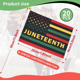 20 Pack Small Juneteenth Flag Stick 5'' x 8'' - Handheld June 19th 1865 Independence Day Flags with Plastic Sticks, Mini Hand Waving Flag Sticks for African Afro American Festival Party Decorations