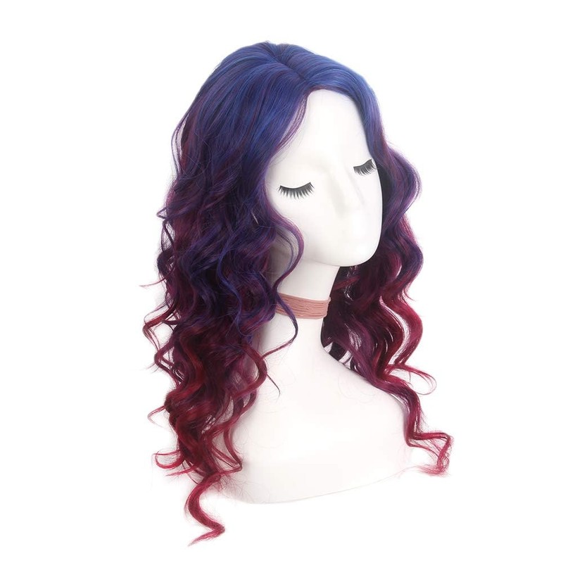 Long Ombre Blue Red Gradient Wigs for Women Natural Synthetic