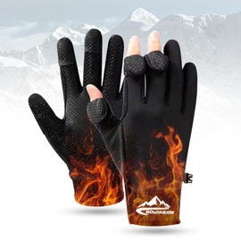Fishing Gloves, Opening and Closing, 3 Finger Out, Anti-slip, Thermal Insulation, Fleece-Lined, Waterproof, Windproof, Wrist Fixed, Anti-Loss, Mountain Climbing, Skiing, Cycling, Camping, Men's,