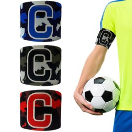 AFCJLTO Camouflage Captain's Armband Football Pack of 3 Adjustable with Velcro Fastening, Elastic Bracelet for Teenagers, Adults, Game Guide (Blue + Red + Black)