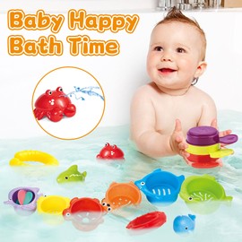Baby Badewannenspielzeug, 23 Stück Badespielzeug für 6-12 Monate Kinder, Wasserspielzeug Stapelbecher Schaufel und Ozean Tier Spielzeug, Sandspielzeug Geschenk ab 1 2 3 Jahr Jungen und Mädchen