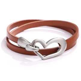 Heart Leather Bracelet for Women Stackable Wrap Cuff Bracelet Love Punk Leather Choker Necklace Valentine's Day Jewelry(Brown)