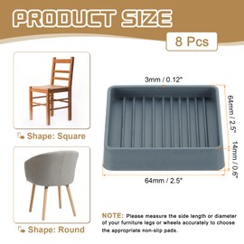 PATIKIL 2.5 Inch Rubber Furniture Pads, 8 Pack Non-Slip Furniture Coasters Square Anti Skid Caster Cups Furniture Feet Cup Floor Protectors for Bed Couch Stoppers, Gray