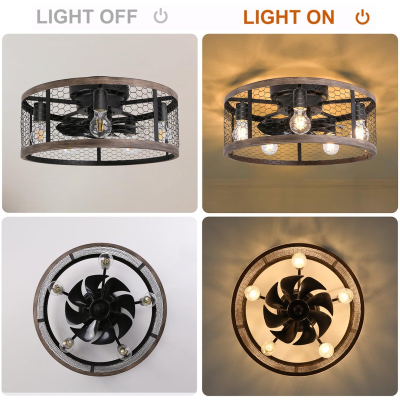 Ohniyou 20'' Flush Mount Caged Ceiling Fan with Lights Remote