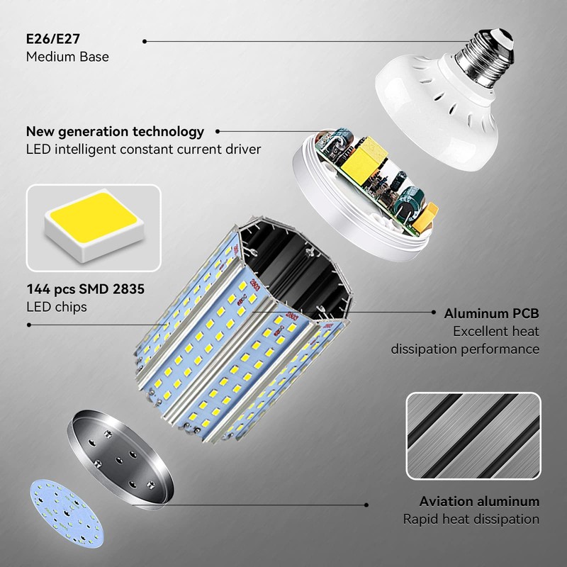 2-Pack 200W Equivalent LED Corn Light Bulb 3000 Lumen 6500K