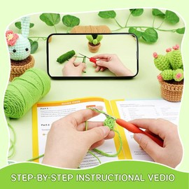 ASDIIT 6 Pcs Crochet Succulents Kits for Beginners Amigurumi Crochet Starter Set Bunny Plants Knitting Kit Gifts for Women -with Step-by-Step Video