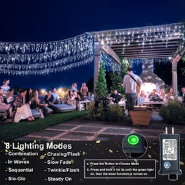 Christmas Icicle Lights, 33FT 400 LED Fairy String Lights with 8 Modes 75 Drops, Waterproof Plug in Twinkle Hanging Decorations for Outdoor Indoor House Yard Roof Wedding Decor, White