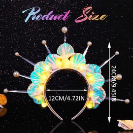 Atigy Light Up Starfish Headband LED Seashell Headpiece Mermaid Pearl Beach Hair Accessories for Women (Warm light, One Size)