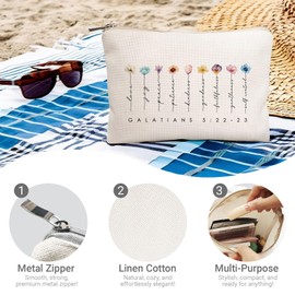 Christian Flower Makeup Bag, Galatians 5:22-23 Gift for Girls, Bible Verse Gifts for Teens Daughter Sister Bestie, Christian Inspirational Travel Cosmetic Bag, Niece, Teen Girls Birthday Decor (Galatians)