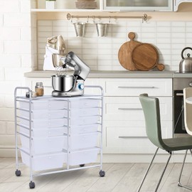 RELAX4LIFE 12 Drawer Rolling Storage Cart, Utility Cart w/Wheels for Paper Tool Makeup, Art Supplies Craft Organizers for Home Teacher Office School Classroom, Mobile Drawer Carts (Clear)