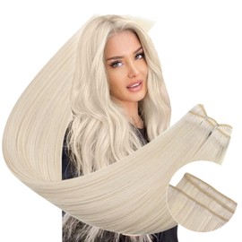 Ugeat Sew in Bundles Human Hair Blonde Weft Hair Extensions Blonde Hand Tied Weft Hair Extensions Double Weft 18inch 105G