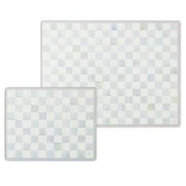 MACKENZIE-CHILDS Set of 2 Tempered Glass Cutting Boards, Countertop Cutting Boards, Gray-and-White Sterling Check