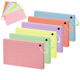 Lifuncren 300PCS Ruled Lined Index Cards, 3x5 Inches Blank Flash Cards with 6 Metal Binder Rings, Hole Punched Flashcards, Assorted Colored Cue Cards, Study Notecards for School Office Home (005)