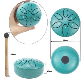 GERUI Tongue Drum Steel Tongue Drum, 3 Inch 6 Tones Tongue Drum Drum Kit Beginners, Mini Pan Drum Percussion 3 Inch Steel Tongues with Mallets for Meditation Yoga (Green)