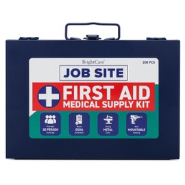 Metal Case First Aid Kit for Job Site & Contractors - OSHA Compliant, Heavy Duty Case for Work Trucks, Fleet, Renovation, Industrial, and Construction- 200 Piece Wall Mount First Aid Kit