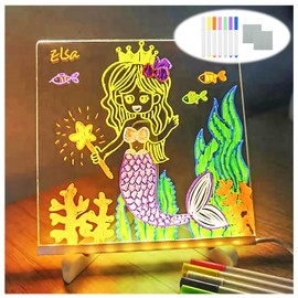 OneNine LED Note Board with Colors, 2024 New Glowing Acrylic Message Marker Board, Light up Dry Erase Board with Stand as a Glow Memo Letter Board Note Glass White Board (7.9 * 7.9in)