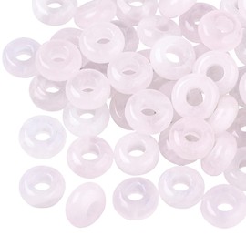 NBEADS Pack of 30 European Beads, 10 mm Natural Rose Quartz Large Hole Loose Stone Beads, Dreadlock Beads, Rondelle Spacer, Gemstone Hair Beads for Charm Bracelet Jewellery Making, Hole: 4 mm