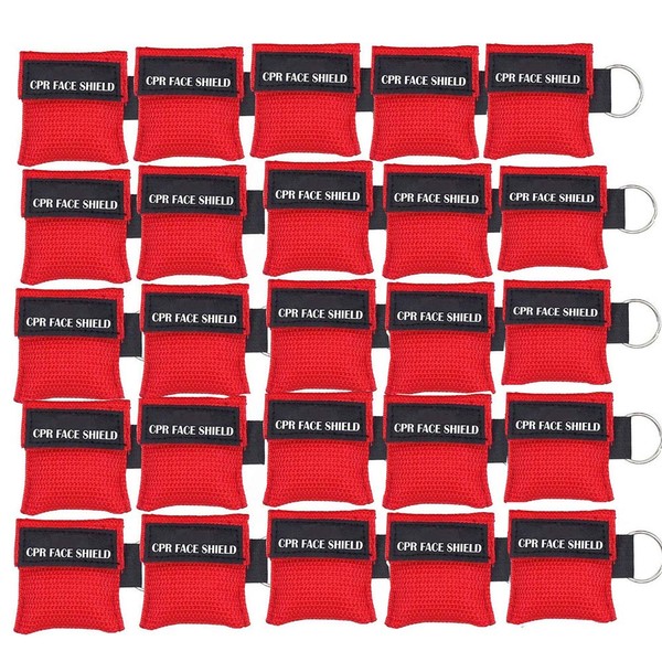 LSIKA-Z 25pcs CPR Face Shield Mask Keychain Keying CPR Face Shields Pocket Mask For First Aid or CPR Training (Red-25)