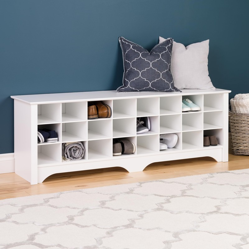Prepac White Hall Bench with Storage and Seating: 24-Shoe Cubby