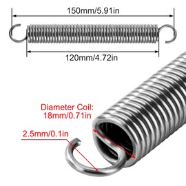 GUNGY Tension Springs with Hooks Stainless Steel Tension Spring 150 mm Outer Diameter 18 mm Wire Diameter 2.5 mm Maximum Tensile Force 12.8 kg 2.5 x 18 x 150 mm Pack of 2