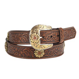 ARIAT Women's Floral Tooled Sunflower Concho Belt, Brown, X-Large