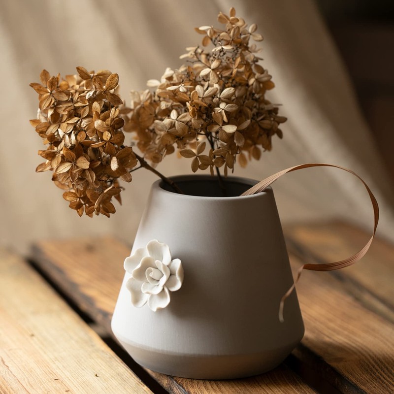 AmeliaHome Lusitano Ceramic Flower Pot Flower Pattern Cream
