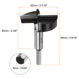 QUARKZMAN Forstner Drill Bit 62mm (2-7/16") Tungsten Carbide Wood Forstner Bit Opener Cutter for Hinge Hole Drilling Woodworking Black