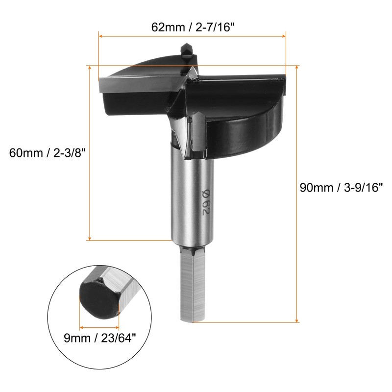 QUARKZMAN Forstner Drill Bit 62mm (2-7/16") Tungsten Carbide Wood Forstner
